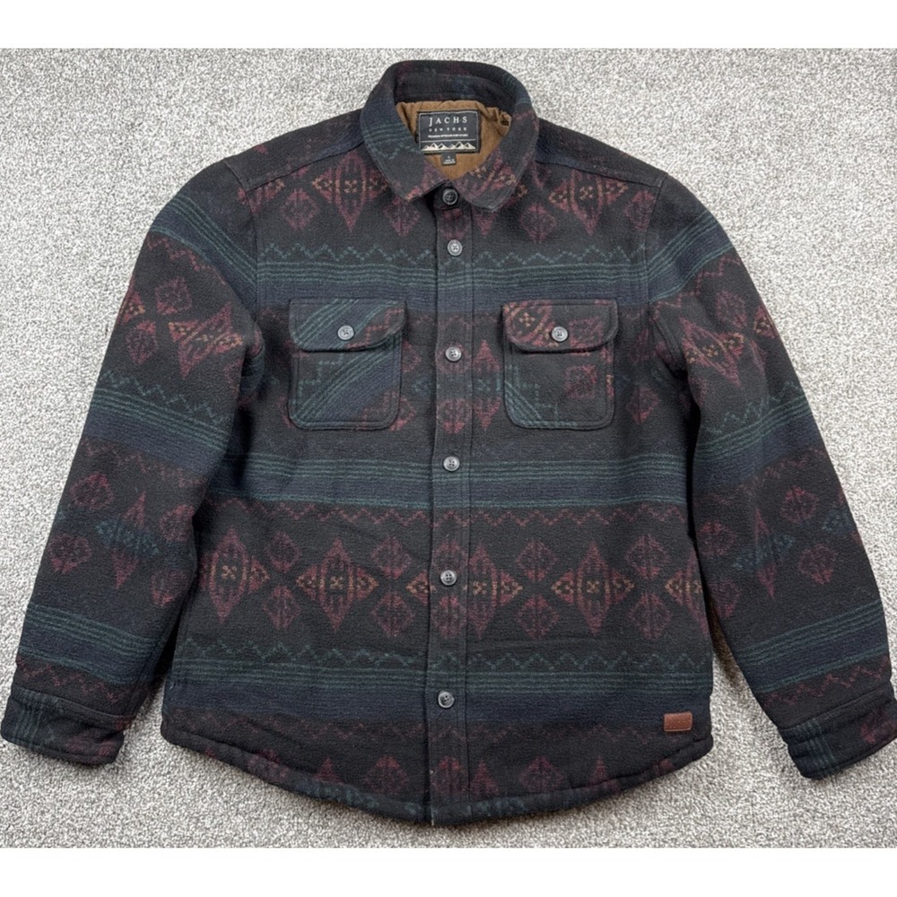 Jachs‎ Shirt Jacket Mens L Sherpa Lined Aztec Wool Blend Black Shacket Coat